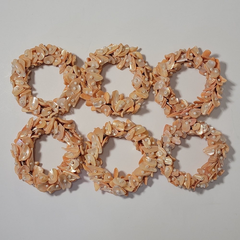 6 RLK By Leila's Linen Peach Mother of Pearl Napkin Rings-India